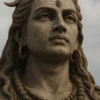 Beautiful Lord Shiva wallpaper showing a peaceful stone statue of Mahadev with crescent moon and rudraksha mala. The image features an inspiring life quote about destiny and choices, making it a perfect spiritual and motivational wallpaper by Devine Stories