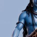A digital artwork of Lord Shiva in meditation, with blue skin, crescent moon on his head, and calm divine expression, perfect as an HD wallpaper.