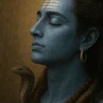 Photorealistic image of Lord Shiva meditating with closed eyes, snake around his neck, crescent moon on hair, and a spiritual quote about the soul as the guru.
