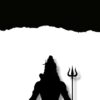 A beautiful black silhouette of Lord Shiva meditating peacefully with a Trishul beside him on a white background, symbolizing calmness, devotion, and divine energy.