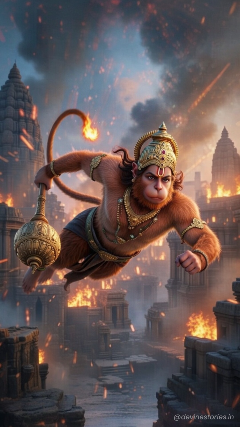 Flying Lord Hanuman with Mace – Powerful Devotional 4K Artwork