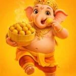 Cute Baby Lord Ganesha Eating Modak – 4K Devotional Wallpaper