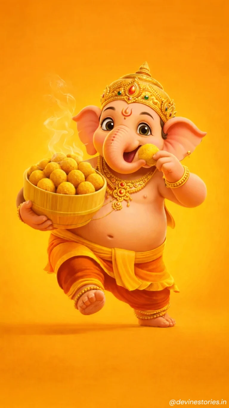 Cute Baby Lord Ganesha Eating Modak – 4K Devotional Wallpaper