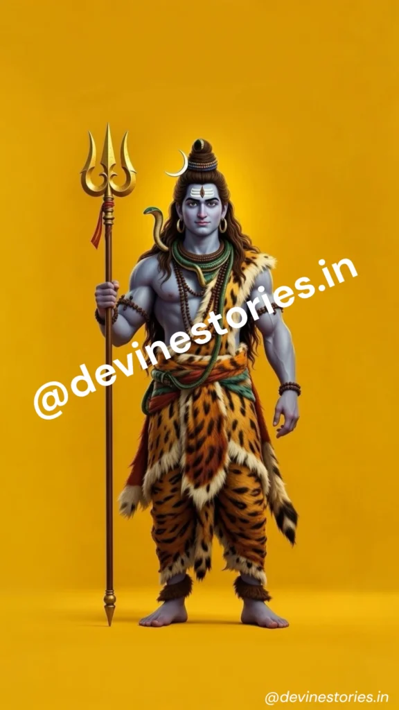 Powerful Lord Shiva standing with Trishul, Mahadev 4K HD wallpaper on golden background