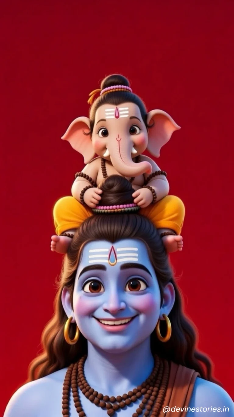 Download Cute Lord Ganesha Sitting on Lord Shiva Head 4k Wallpaper