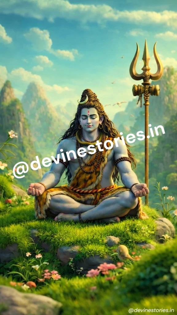 Lord Shiva meditating in nature with trishul 4K HD wallpaper