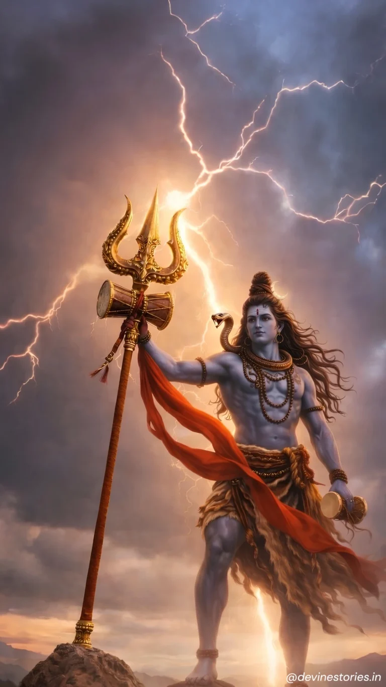Download Lord Shiva HD Wallpaper – Powerful Mahadev with Trishul & Lightning Background 4K