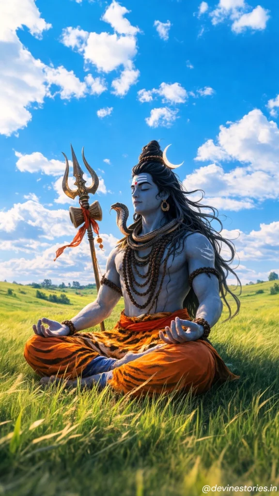 Lord Shiva meditating in nature with trishul and rudraksha mala 4k HD wallpaper