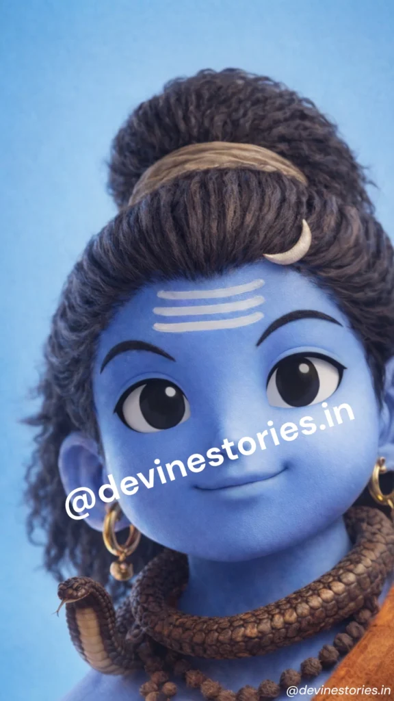 Cute baby Lord Shiva smiling with moon on head and snake around neck, blue background HD wallpaper