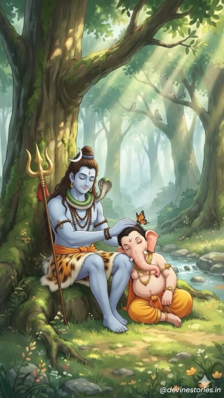 Download Lord Shiva Blessing Baby Ganesha in Forest | Divine Love Wallpaper HD