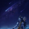 Download Lord Shiva Meditating Under Starry Night Sky with Shooting Stars | 4K Wallpaper