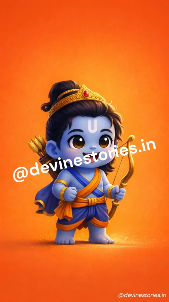 Cute baby Lord Rama cartoon holding bow and arrow with orange background HD wallpaper