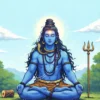 Lord Shiva meditating peacefully in nature with trishul and damru HD wallpaper