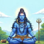 Lord Shiva meditating peacefully in nature with trishul and damru HD wallpaper