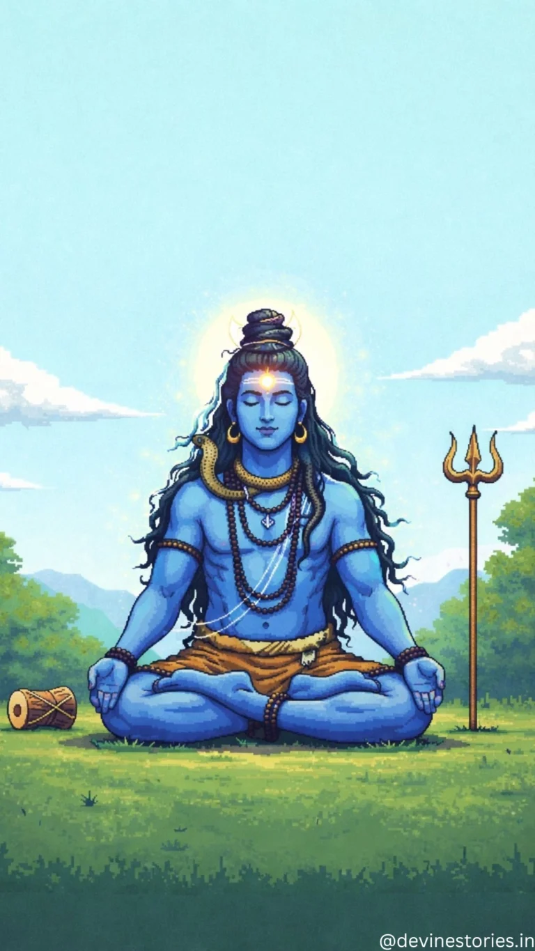 Lord Shiva meditating peacefully in nature with trishul and damru HD wallpaper