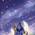 Lord Shiva meditating with Nandi under starry night sky and crescent moon divine HD wallpaper