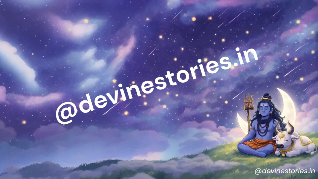 Lord Shiva meditating with Nandi under starry night sky and crescent moon divine HD wallpaper