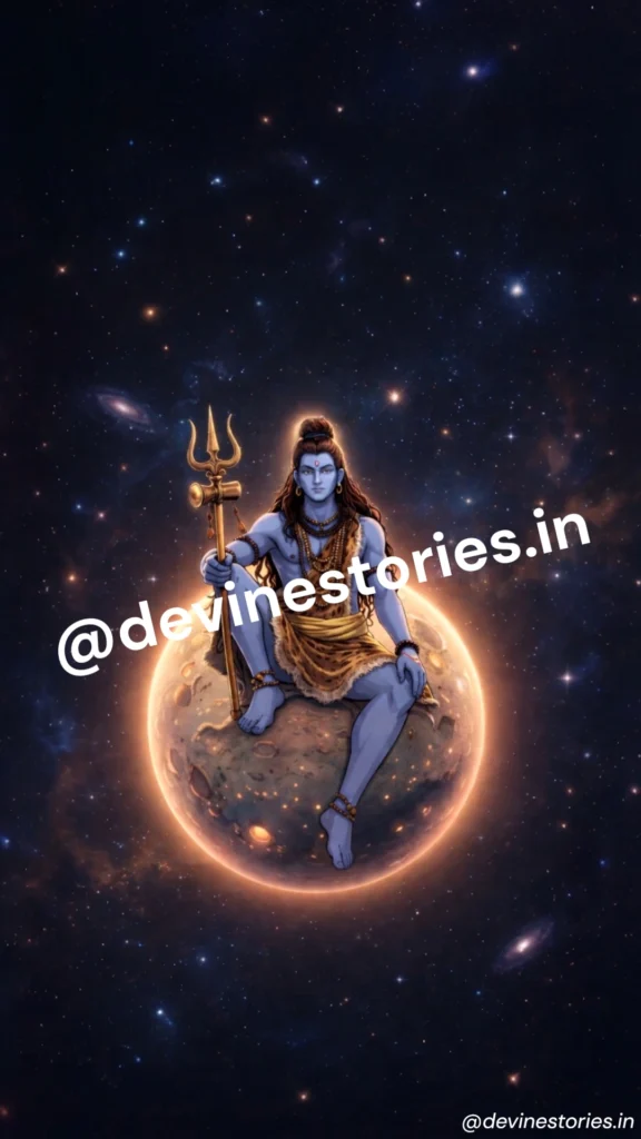 Lord Shiva sitting on glowing moon in cosmic universe holding trishul divine Mahadev HD wallpaper