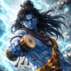 Download Lord Shiva 4K Wallpaper – Powerful Mahadev with Damru & Lightning Background