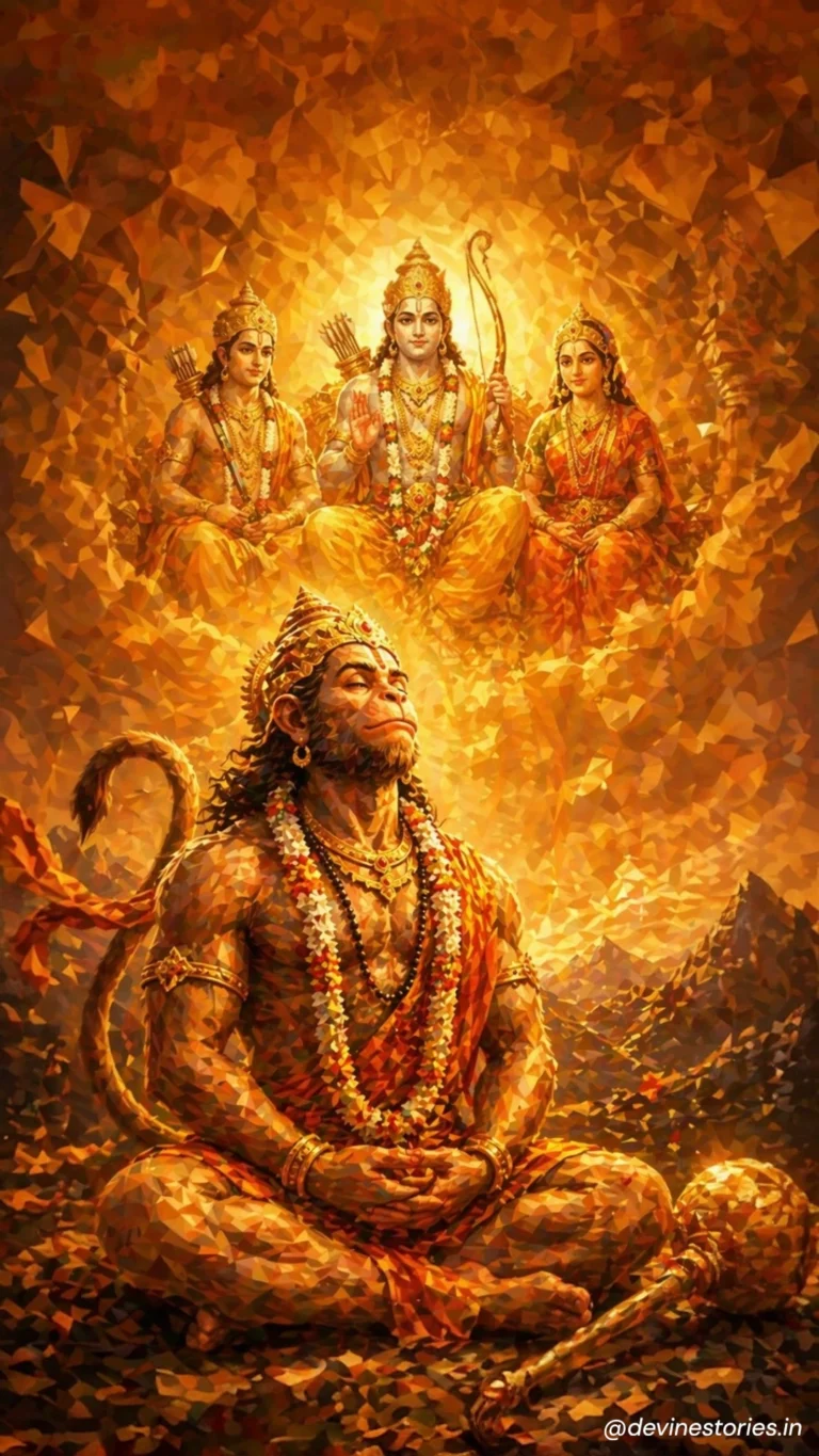 Download Lord Hanuman Meditating with Ram Darbar Divine Vision – 4K Spiritual Wallpaper