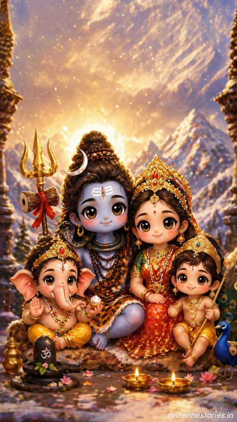 Download Cute Shiv Parivar in Himalayas 4K HD Wallpaper