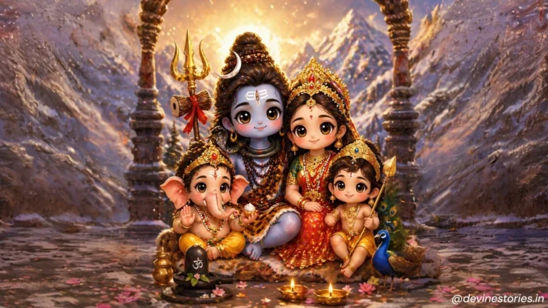 Download Cute Shiv Parivar Wallpaper in Kedarnath Himalayas – Divine Shiva Family 4K HD