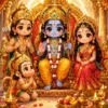 Download Cute Bal Ram Darbar HD Wallpaper – Golden Shri Ram Parivar 4K Mobile Background
