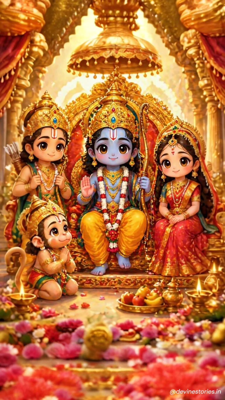 Download Cute Bal Ram Darbar HD Wallpaper – Golden Shri Ram Parivar 4K Mobile Background