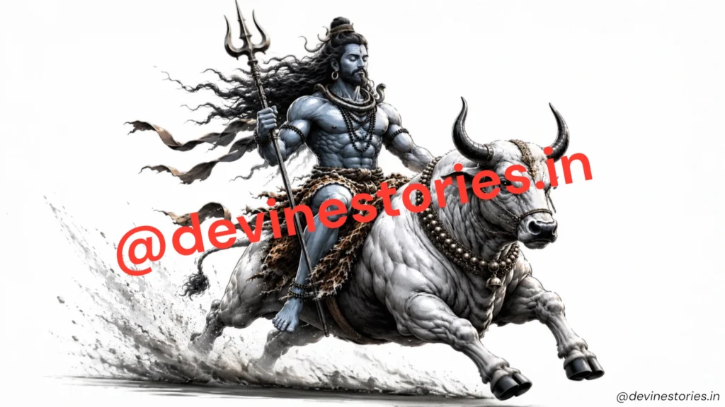 Muscular Lord Shiva riding Nandi with trishul, divine Hindu god artwork in white background HD wallpaper