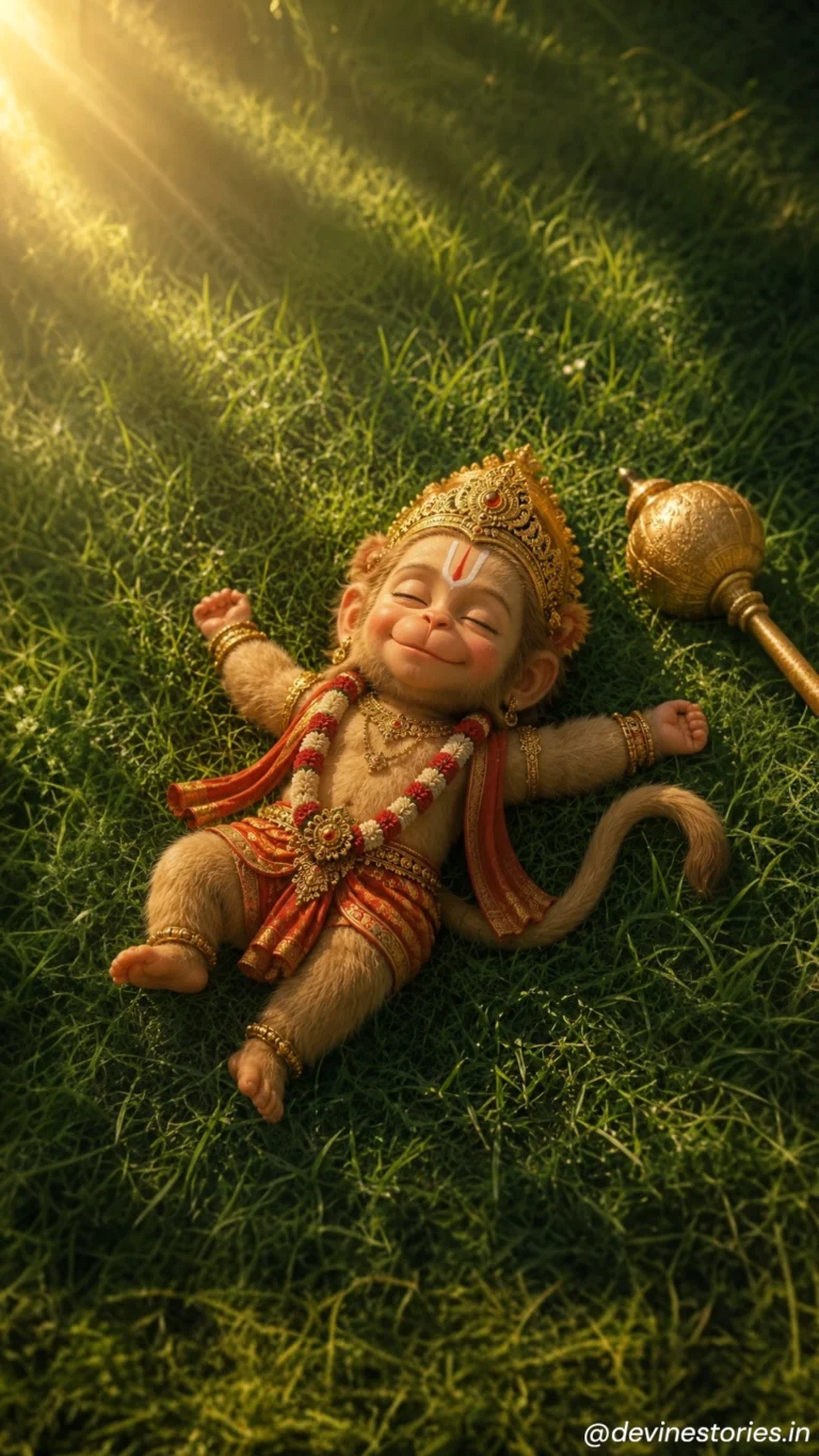 Download  Baby Hanuman Sleeping on Grass HD Wallpaper | Cute Bal Hanuman 4K Wallpaper