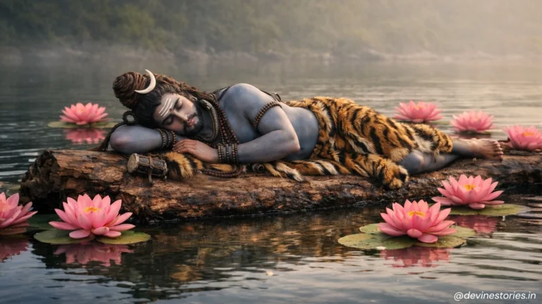 Download Lord Shiva Sleeping on Water with Lotus Flowers 4K HD Wallpaper