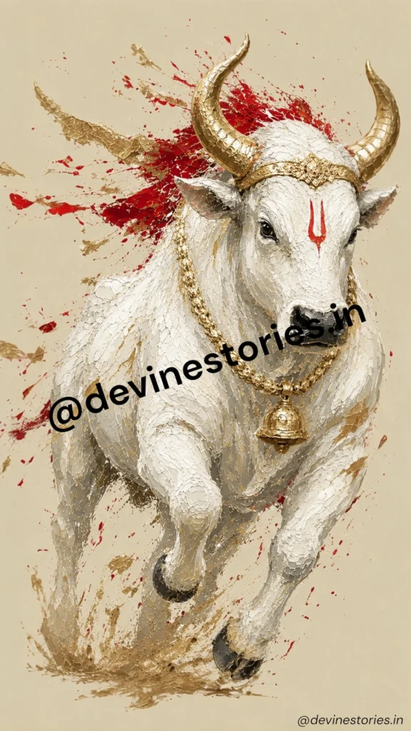 White Nandi Bull divine artwork with golden ornaments and sacred tilak HD wallpaper