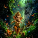 Download Baby Lord Ganesha Forest Wallpaper HD – Cute Ganpati Nature Background 4K Download