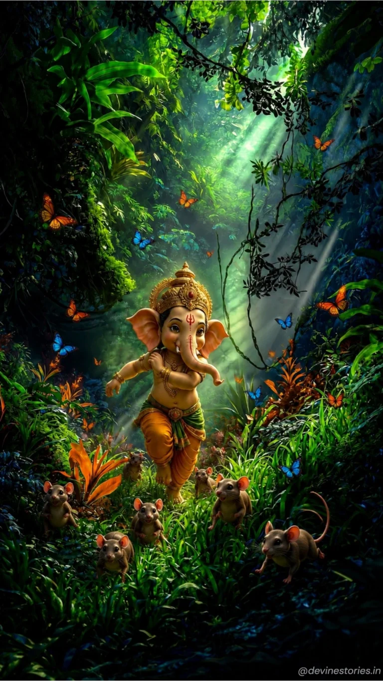 Download Baby Lord Ganesha Forest Wallpaper HD – Cute Ganpati Nature Background 4K Download