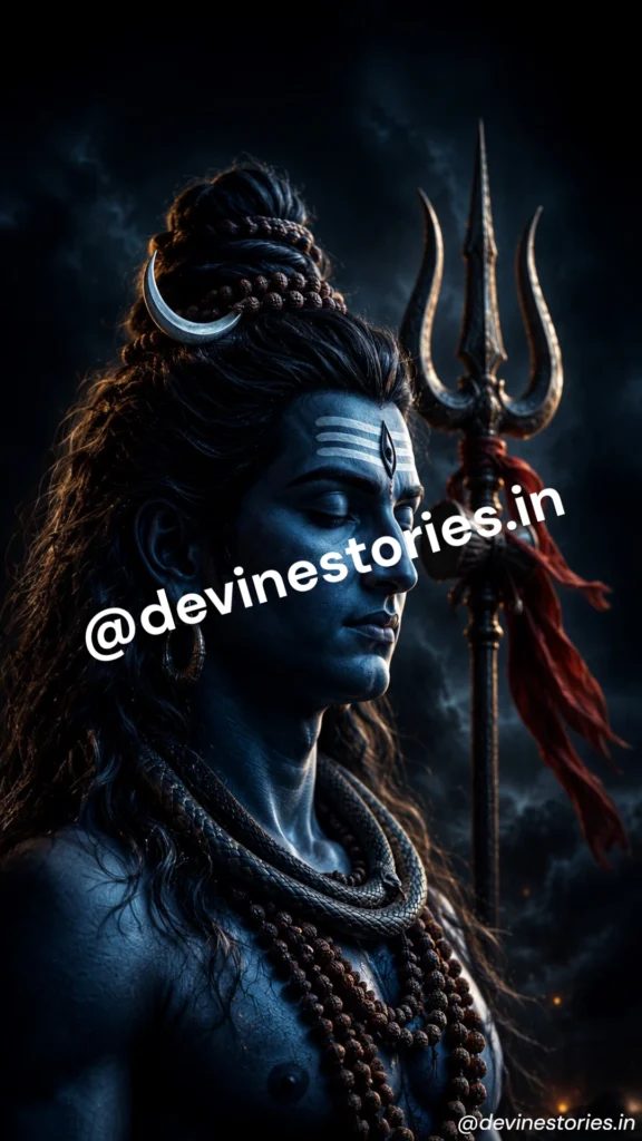Lord Shiva meditating with Trishul and crescent moon, divine Mahadev HD wallpaper for mobile.