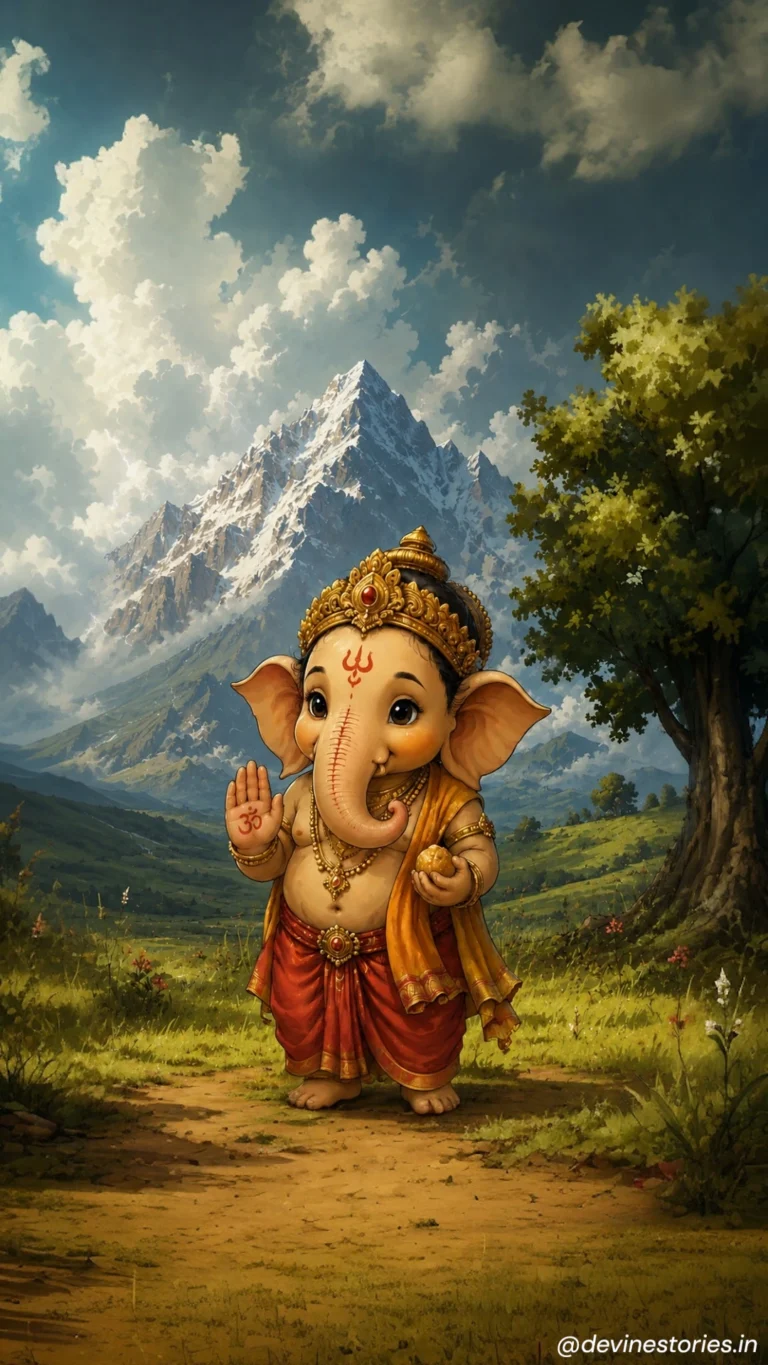 Download Cute Baby Lord Ganesha HD 4k Wallpaper in Himalayan Nature