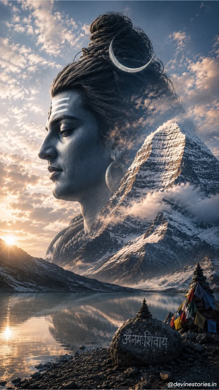 Download Lord Shiva with Kailash Mansarovar 4K HD Wallpaper | Mahadev Divine Mountain Art
