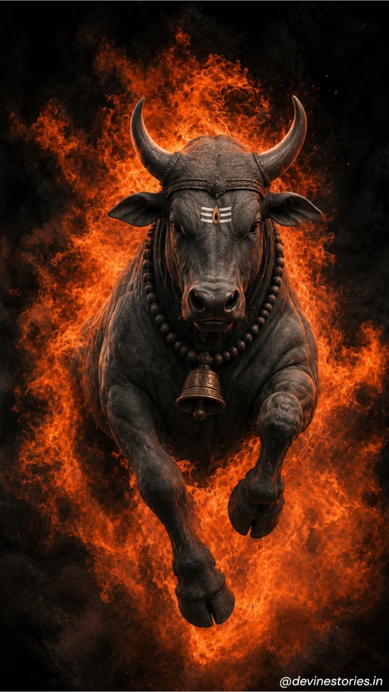 Download Nandi Maharaj in Divine Fire – Powerful Lord Shiva Vehicle HD Wallpaper