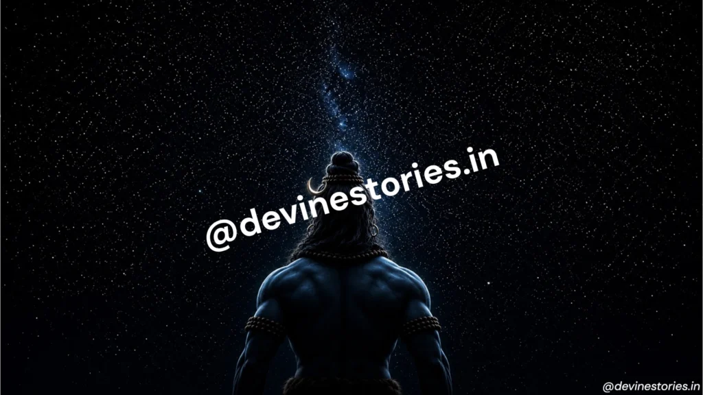 Lord Shiva standing under a star-filled night sky with the Milky Way glowing above in a divine cosmic 4K wallpaper.