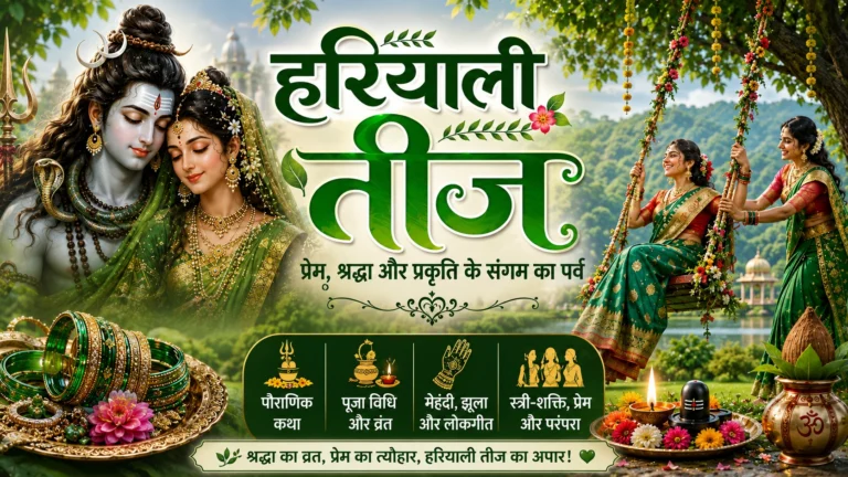 हरियाली तीज 2026 पर भगवान शिव और माता पार्वती की पूजा करती हुई महिलाएं