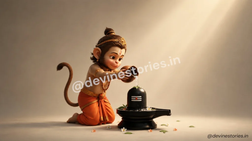 Baby Hanuman offering water to Lord Shiva Shivling