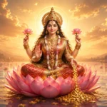 Download Goddess Lakshmi Wallpaper 4K – Maa Lakshmi on Lotus with Gold Coins