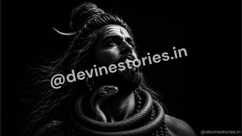 Lord Shiva black and white 4K wallpaper with snake and crescent moon