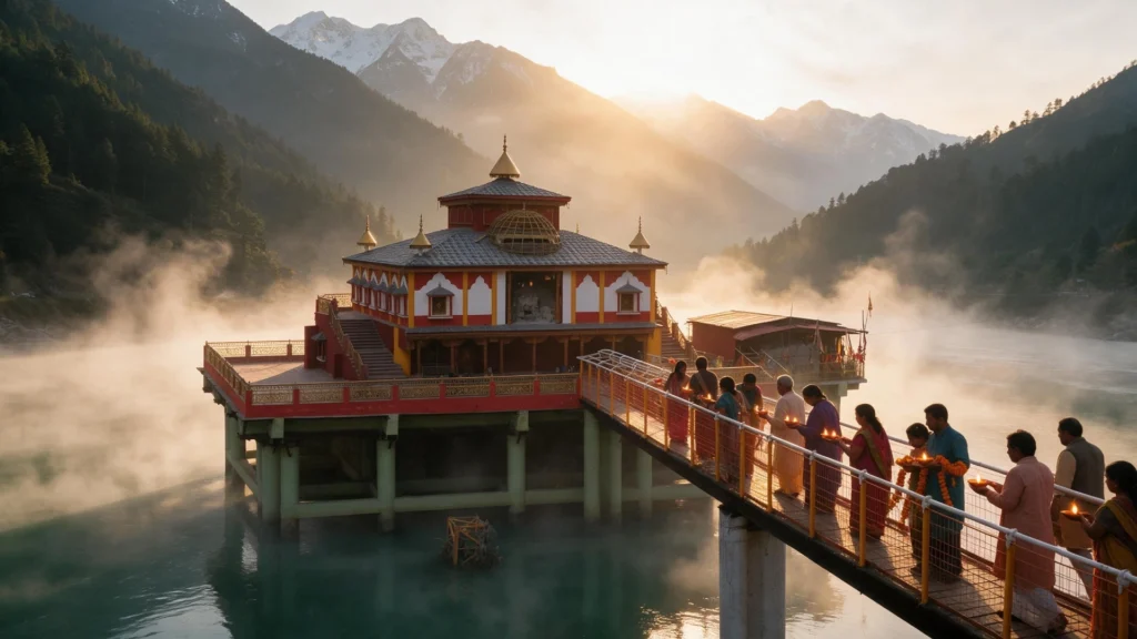 धारी देवी मंदिर अलकनंदा नदी के बीच चट्टान पर स्थित, पौड़ी गढ़वाल उत्तराखंड - Dhari Devi Temple on rock in Alaknanda River, Uttarakhand
